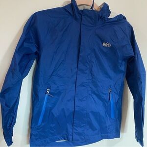 REI Raincoat Like New Blue Hooded Jacket Medium (10 - 12)